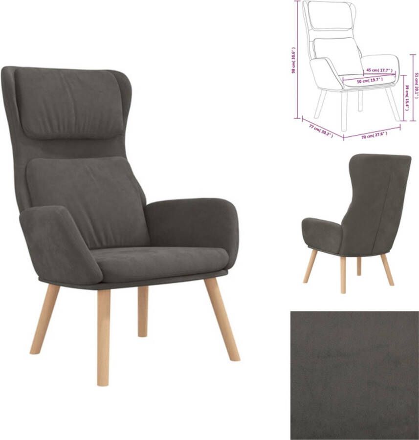 VidaXL Relaxstoel Donkergrijs Fluweel 70x77x98cm Stevig en stabiel met metalen frame Fauteuil