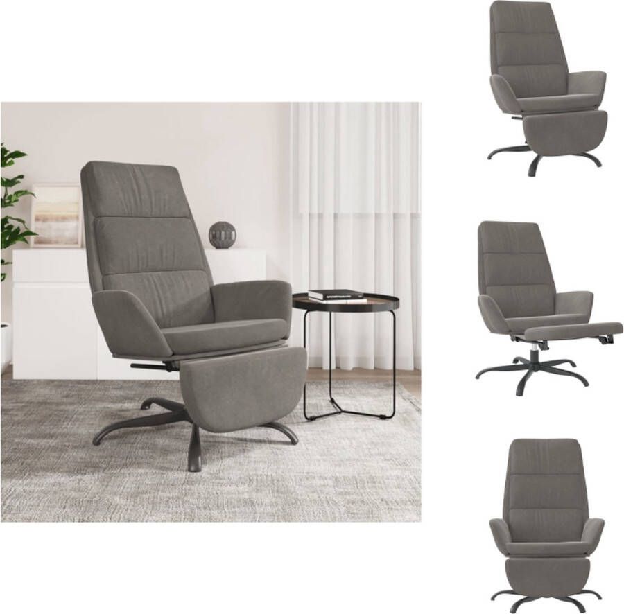 VidaXL Relaxstoel Fluweel Lichtgrijs 70x77x98 cm Armleuningen Voetensteun Fauteuil