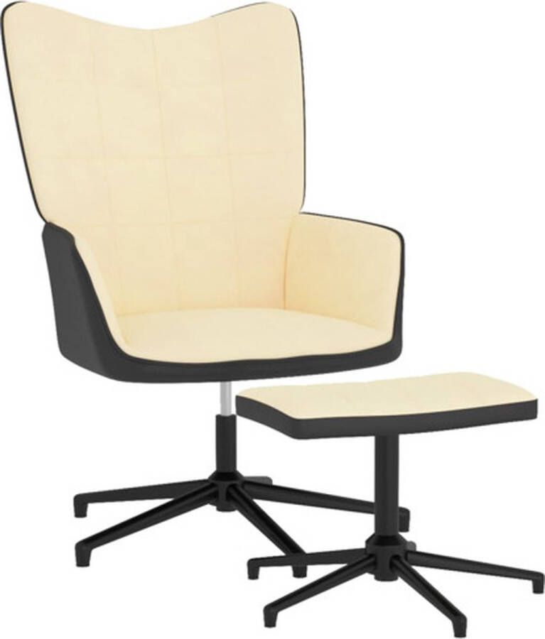 VidaXL Relaxstoel met voetenbank fluweel en PVC crèmewit