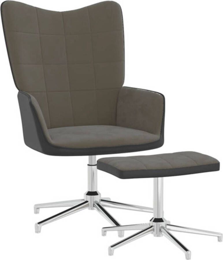 VidaXL Relaxstoel met voetenbank fluweel en PVC donkergrijs