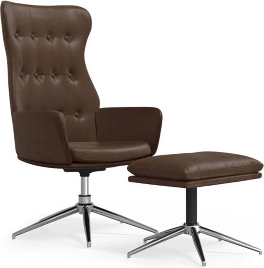 VidaXL Relaxstoel met voetenbank kunstleer glanzend bruin