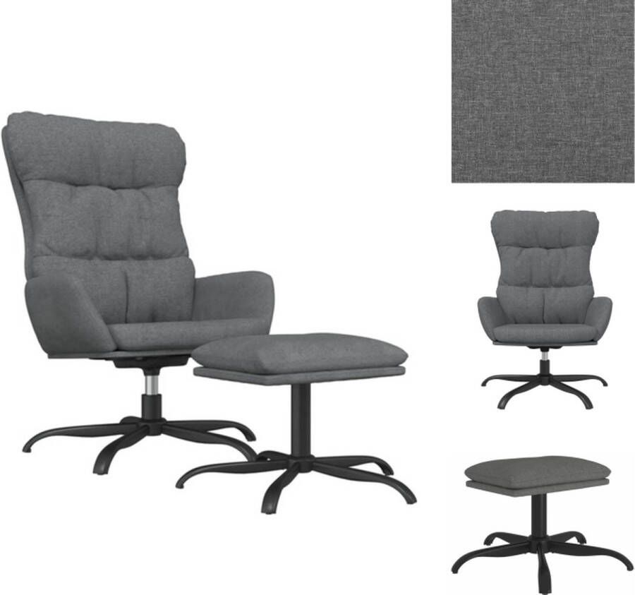 VidaXL Relaxstoel Met voetenbank Lichtgrijs Stof Metaal en multiplex 70x77x98 cm 360 graden draaibaar 60x60x39 cm kruk Fauteuil