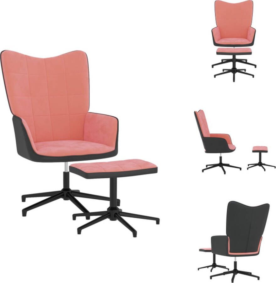 VidaXL Relaxstoel Roze Fluweel 62x68x98 cm 360 graden draaibaar Staal frame Fauteuil