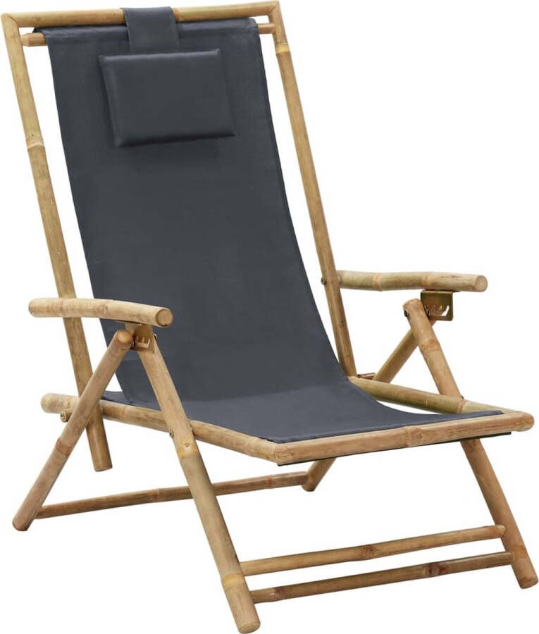 VidaXL -Relaxstoel-verstelbaar-bamboe-en-stof-donkergrijs