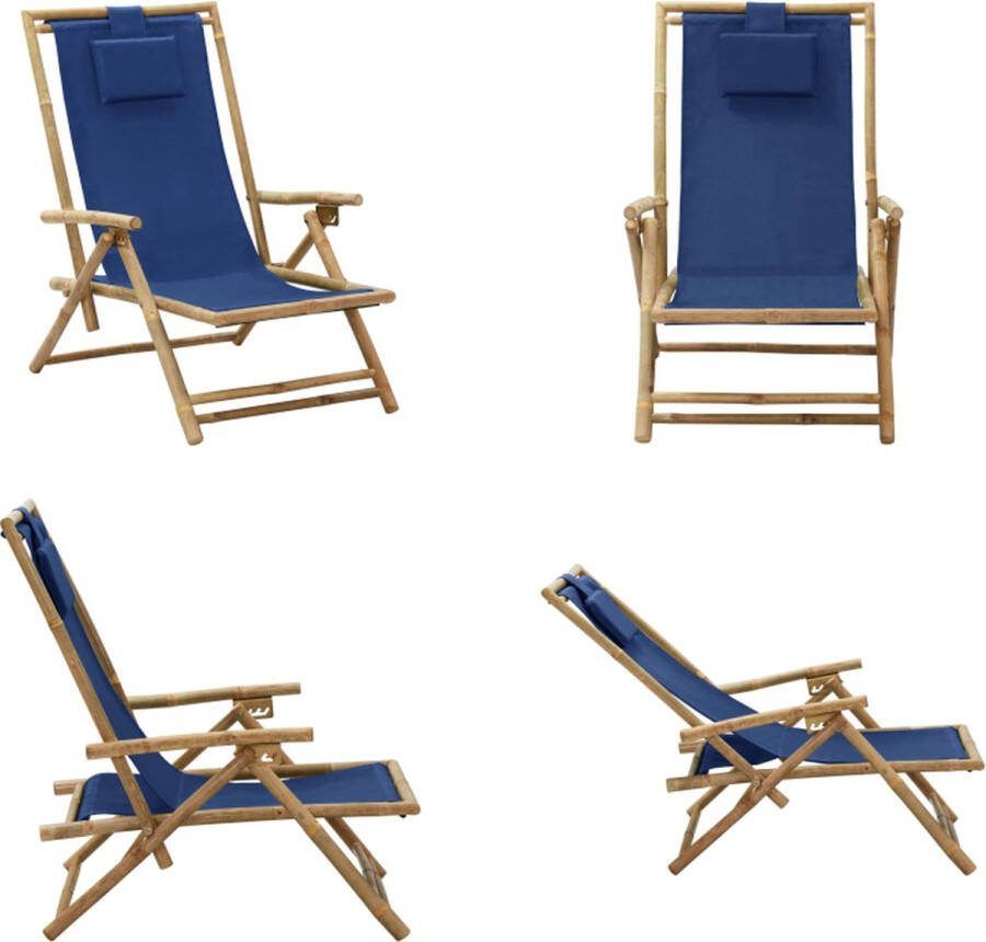 VidaXL Relaxstoel verstelbaar bamboe en stof marineblauw Relaxstoel Relaxstoelen Klapstoel Klapstoelen