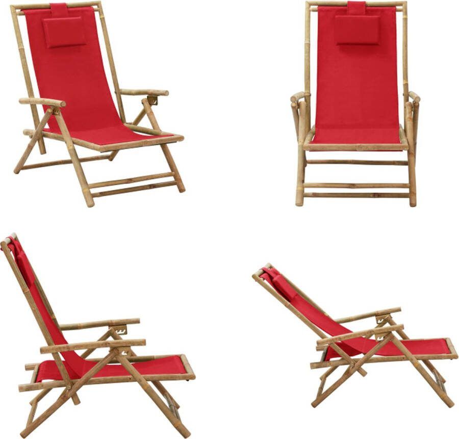 VidaXL Relaxstoel verstelbaar bamboe en stof rood Relaxstoel Relaxstoelen Klapstoel Klapstoelen