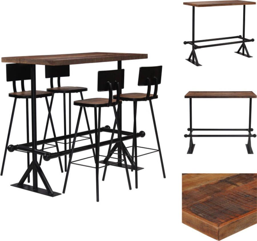 VidaXL Retro Barset Gerecycled hout en staal Bartafel 120x60x107cm Stoel 45x36x99cm Set tafel en stoelen