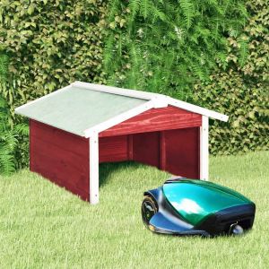 VidaXL Robotic Lawn Mower Garage 28.3x34.3x19.7 Red and White Firwood