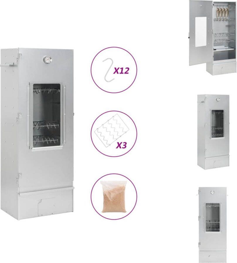 VidaXL Rookoven Buiten 44.5 x 29 x 110 cm Staal Met thermometer en glazen venster Inclusief houtsnippers Barbecue