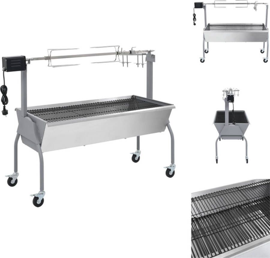 VidaXL Rotis BBQ Zilver 129 x 55 x 100 cm RVS spit Hoogte verstelbaar Barbecue