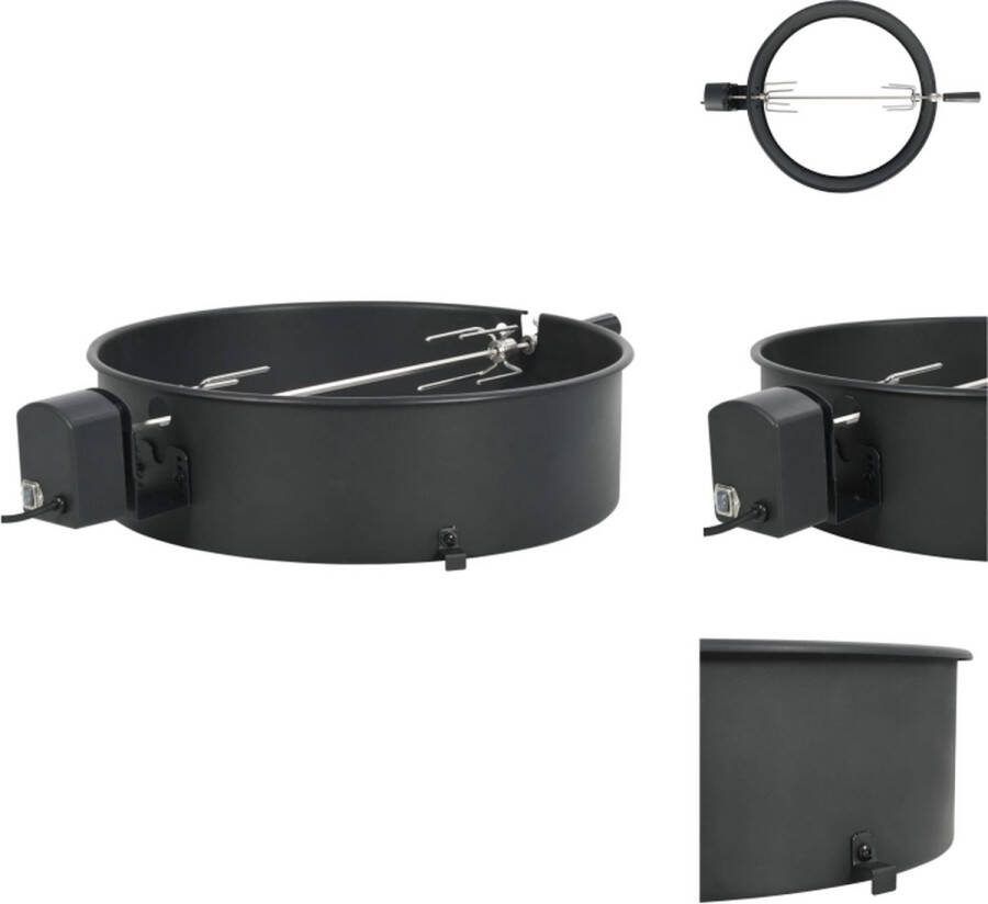 VidaXL Rotis Ring Hoge Temperatuur Geëmailleerd Staal Geschikt voor Grills tot 57 cm Stabiele en Gelijkmatige Rotatie Gemakkelijk Schoon te Maken Inclusief Bevestigingsmateriaal Zwart Bakplaat