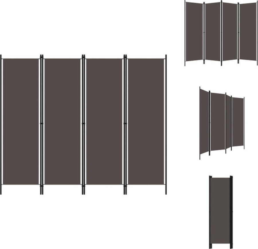 VidaXL Ruimteverdeler 4 panelen 200 x 180 cm Antraciet Gepoedercoat ijzer Stof Kamerscherm