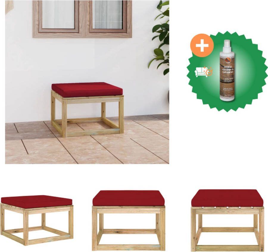 VidaXL Rustieke Vierkante Voetenbank 60 x 60 x 36.5 cm Wijnrood Kussen Tuinbank Inclusief Houtreiniger en verfrisser