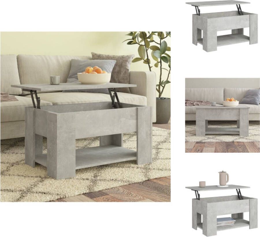 VidaXL Salontafel Betongrijs 79x49x41 cm Lift-top ontwerp Bewerkt hout Opbergruimte Tafel