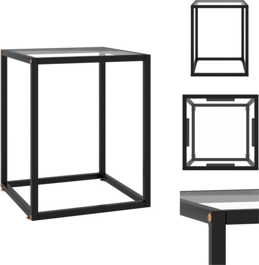 VidaXL Salontafel Gehard glas en gepoedercoat staal 40 x 40 x 50 cm Zwart Transparant Tafel
