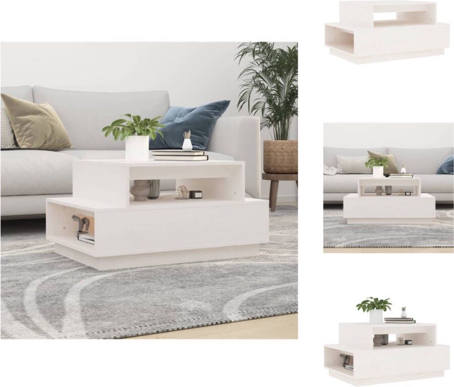 VidaXL Salontafel Grenenhout Wit 80 x 55 x 40.5 cm Ruim tafelblad Tafel