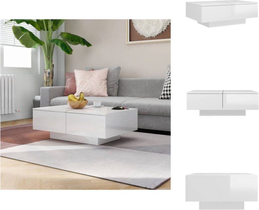 VidaXL Salontafel Hoogglans wit 90 x 60 x 31 cm spaanplaat Montage vereist Tafel