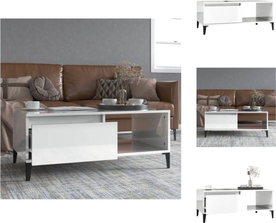 VidaXL Salontafel Industrieel 90 x 50 x 36 cm Hoogglans Wit Tafel