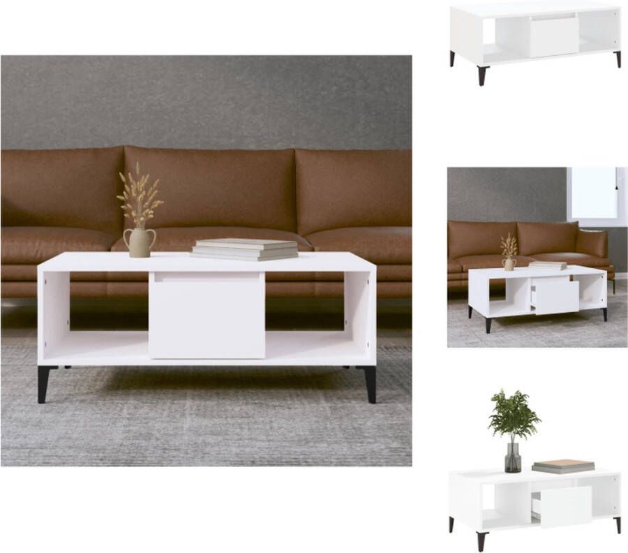 VidaXL Salontafel Industrieel 90 x 50 x 36.5 cm Wit Tafel
