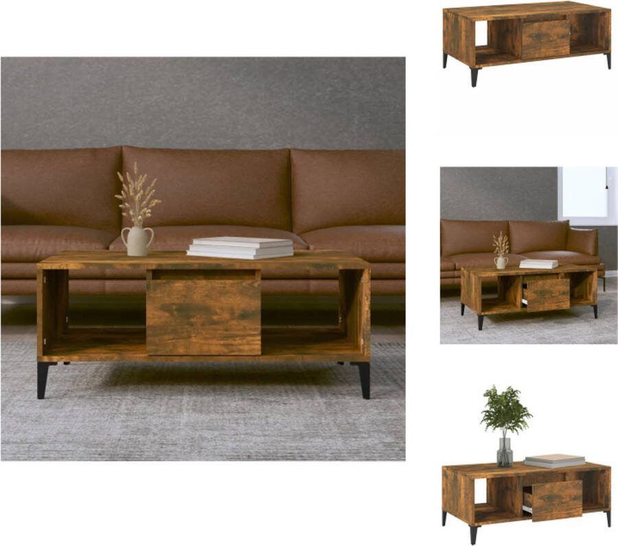 VidaXL Salontafel Industriële Gerookt Eiken 90 x 50 x 36.5 cm Opbergruimte Metaal Tafel