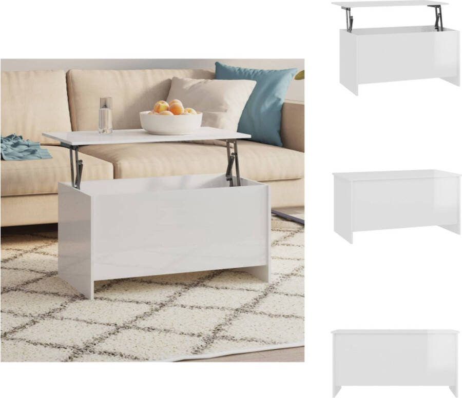VidaXL Salontafel Lift-Top Hoogglans wit 102 x 55.5 x 52.5 cm Bewerkt hout Tafel