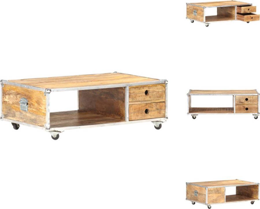 VidaXL Salontafel Massief Ruw Mangohout 89 x 59 x 33 cm 2 lades en 1 open vak Tafel