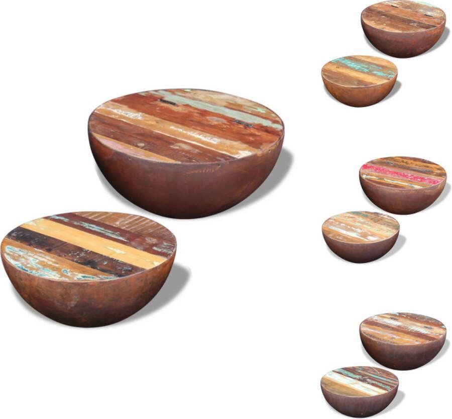 VidaXL Salontafel Meerkleurig 60 x 60 x 30 cm 50 x 50 x 25 cm Gerecycled hout en stalen frame 2 stuks Tafel