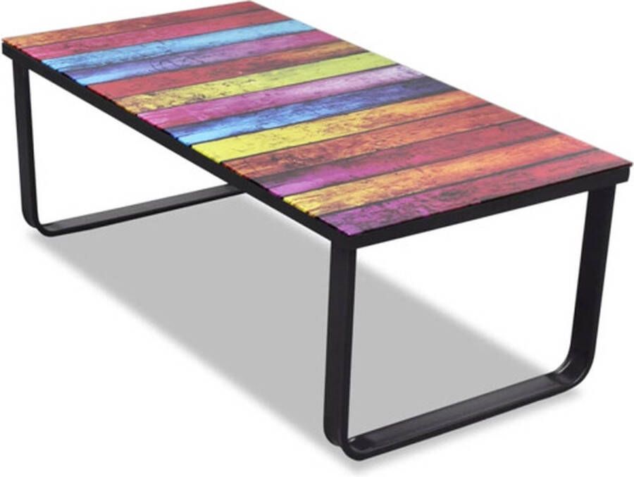 VidaXL Salontafel met regenboog-print glazen tafelblad