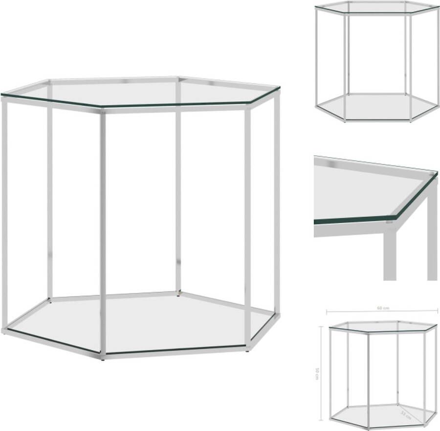 VidaXL Salontafel RVS en Glas 60 x 53 x 50 cm Duurzaam Tafel