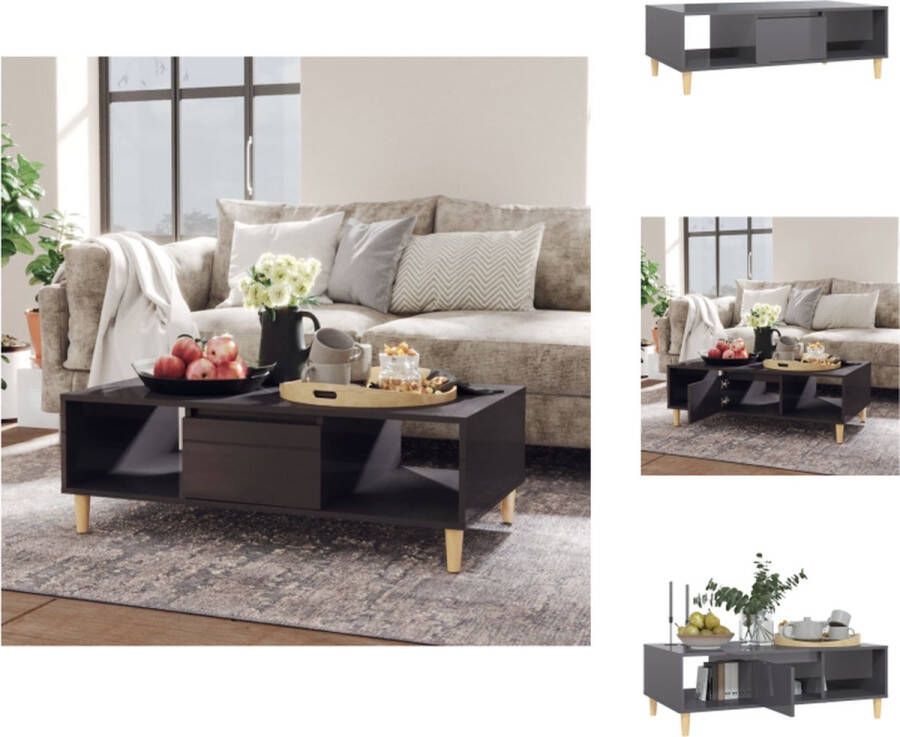 VidaXL Salontafel Scandinavisch Opbergschappen Hoogglans Grijs 103.5 x 60 x 35 cm Tafel