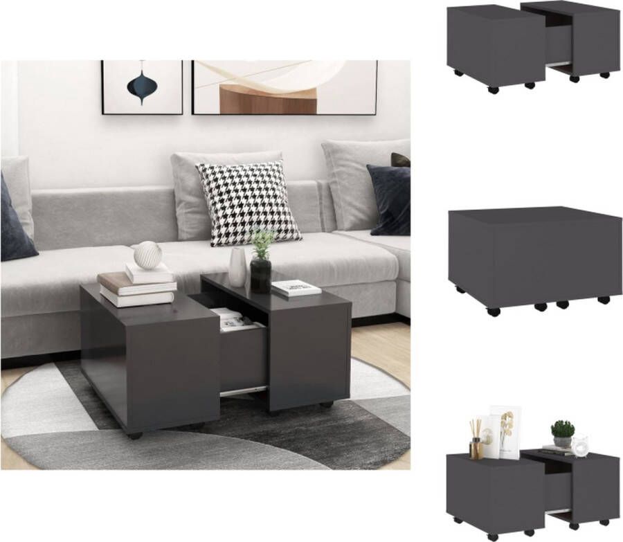 VidaXL Salontafel Spaanplaat Grijs 60x60x38 cm Verlengbaar Met wielen Tafel