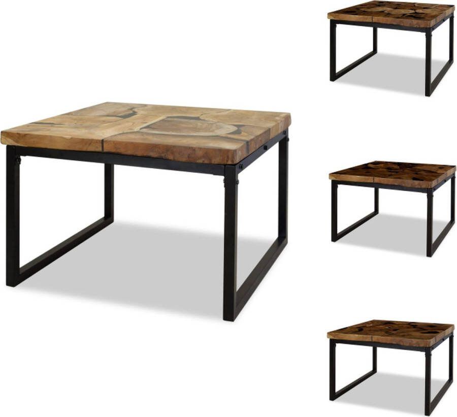 VidaXL Salontafel Teakhout met hars 60x60x40 cm Handgemaakt Staal Tafel
