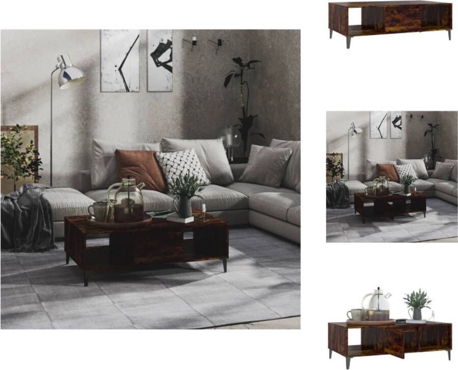 VidaXL Salontafel Trendy Gerookt Eiken 103.5 x 60 x 35 cm Opbergschap Metaal Montage vereist Tafel