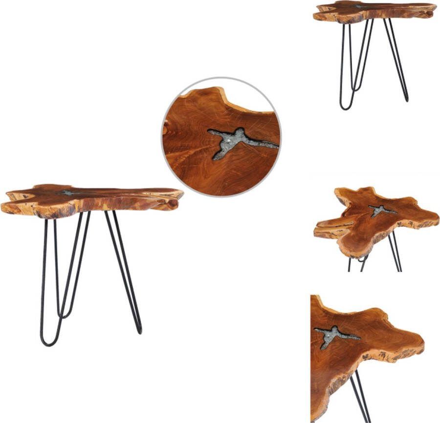 VidaXL Salontafel Vintage Massief Teakhout ø60-70 cm Handgemaakt met transparante polyresin decoratie Tafel