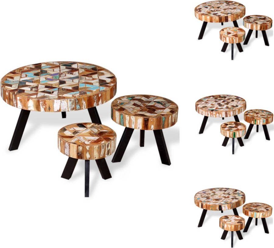VidaXL Salontafelset Industriële Stijl Gerecycled Hout Meerkleurig 3 stuks Afmetingen Tafel