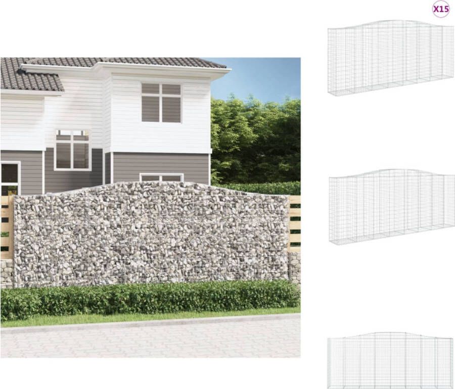 VidaXL Schanskorf Gabionmuur 400 x 50 x 160 180 cm Geluidsisolerend Gegalvaniseerd ijzer Inclusief 15 schanskorven Bloempot