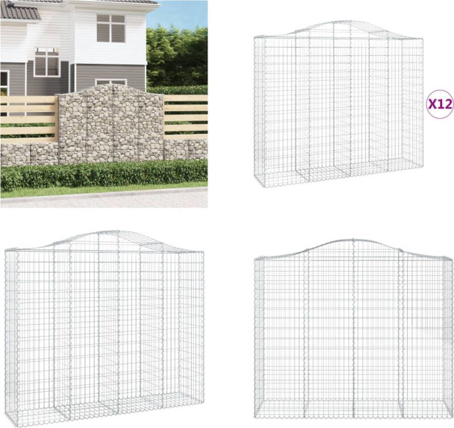 VidaXL Schanskorven 12 st gewelfd 200x50x160 180 cm ijzer Schanskorfmand Schanskorfmanden Schanskorf Schanskorfmuur