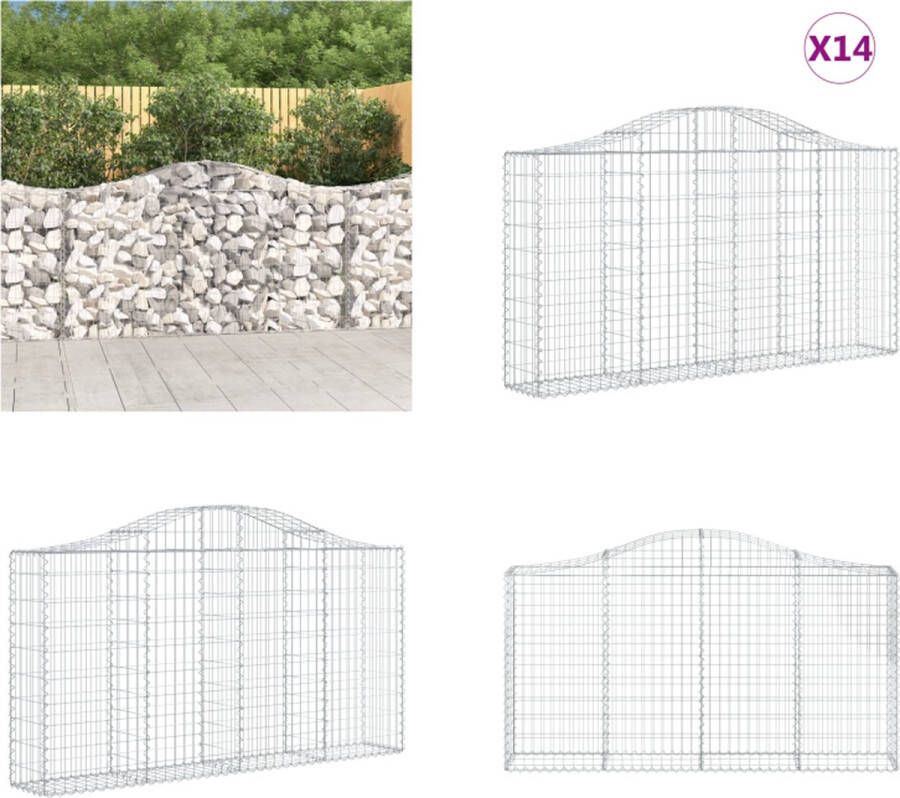 VidaXL Schanskorven 14 st gewelfd 200x30x100 120 cm ijzer Schanskorfmand Schanskorfmanden Schanskorf Schanskorfmuur