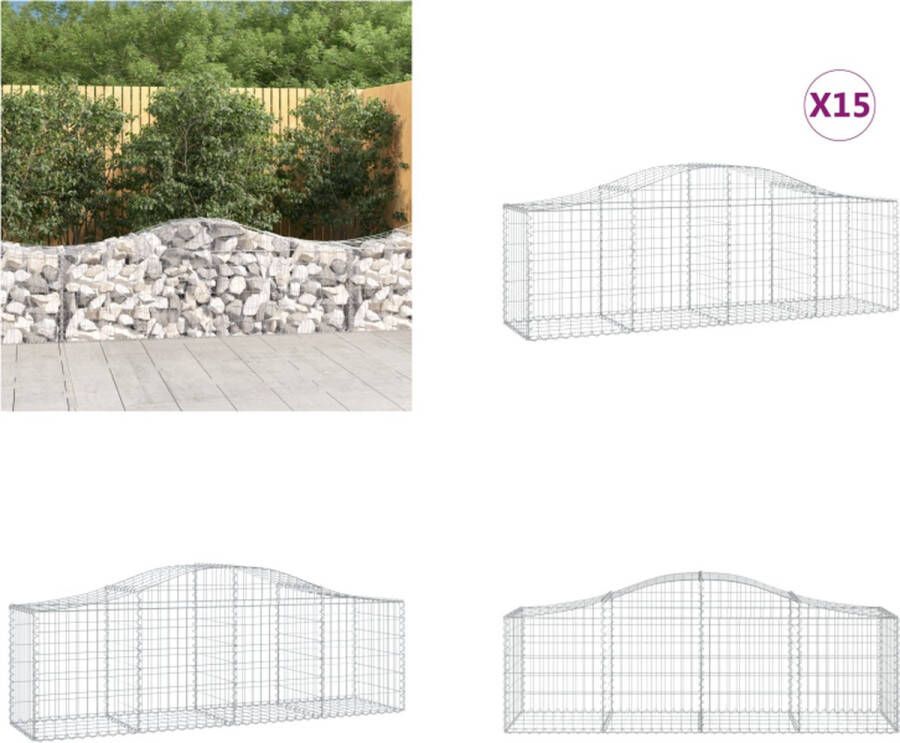 VidaXL Schanskorven 15 st gewelfd 200x50x60 80 cm gegalvaniseerd ijzer Schanskorfmand Schanskorfmanden Schanskorf Schanskorfmuur