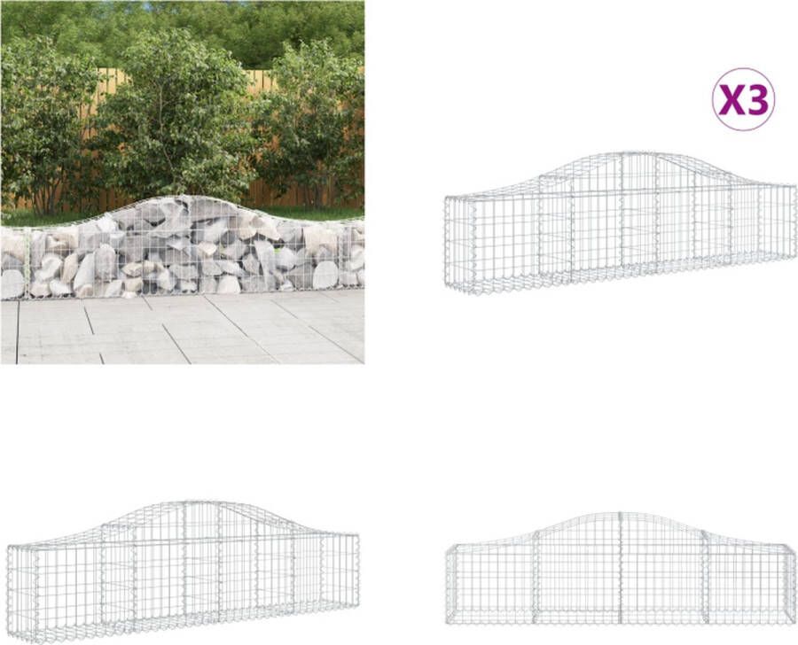 VidaXL Schanskorven 3 st gewelfd 200x30x40 60 cm gegalvaniseerd ijzer Schanskorfmand Schanskorfmanden Schanskorf Schanskorfmuur