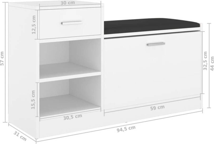 vidaXL -Schoenenbank-94 5x31x57-cm-spaanplaat-wit-sonoma-eikenkleurig