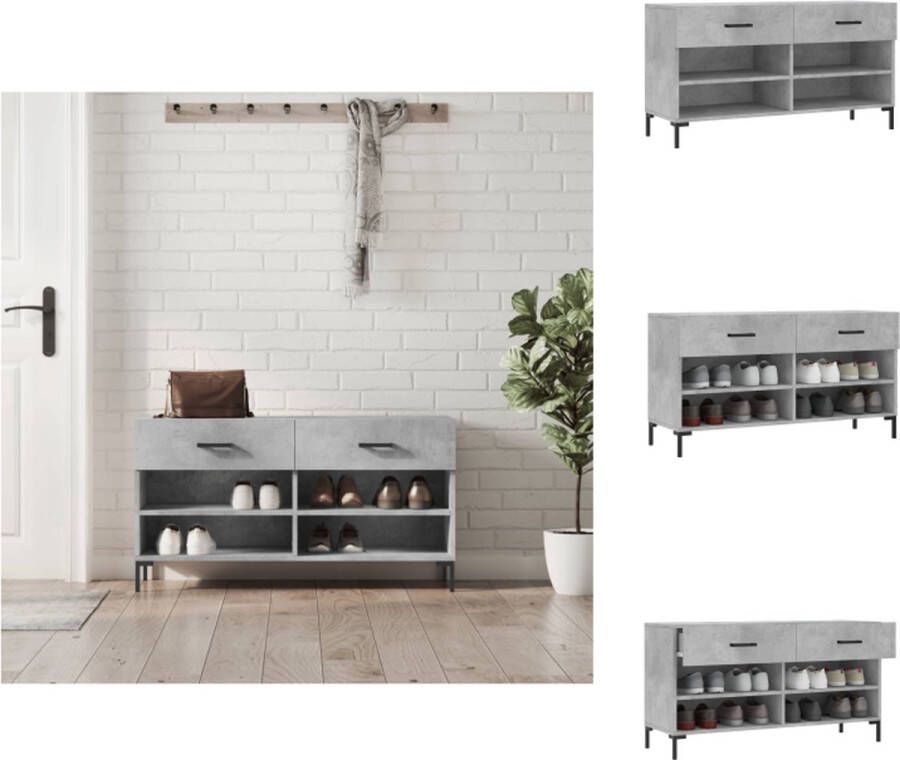 VidaXL Schoenenbank Betongrijs 102 x 35 x 55 cm Duurzaam bewerkt hout en ijzer Schoenenkast