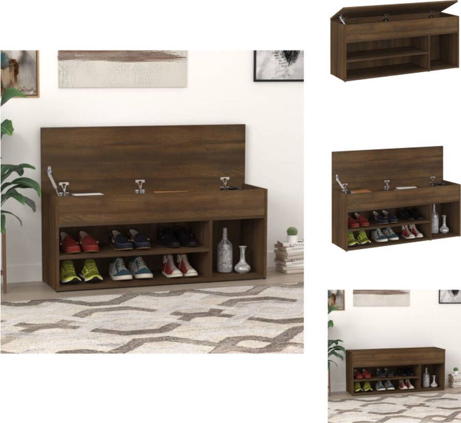VidaXL Schoenenbank Bruineiken Opbergbank 105x30x45 cm Trendy Ontwerp Schoenenkast