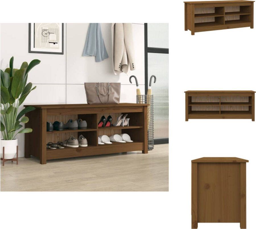 VidaXL Schoenenbank Grenenhout 110 x 38 x 45.5 cm Trendy Design Honingbruin Schoenenkast