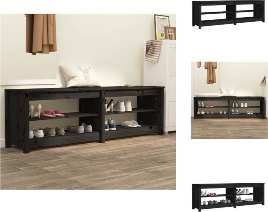 VidaXL Schoenenbank Grenenhout 160x36.5x50cm Zwart Schoenenkast
