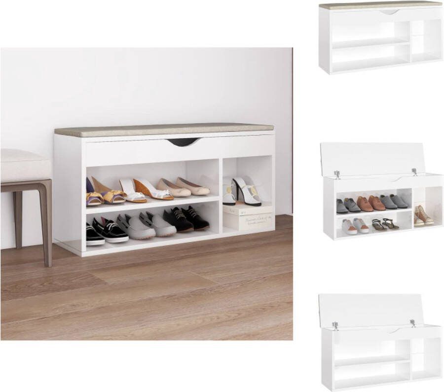 VidaXL Schoenenbank Hoogglans wit 104 x 30 x 49 cm Montage vereist Schoenenkast