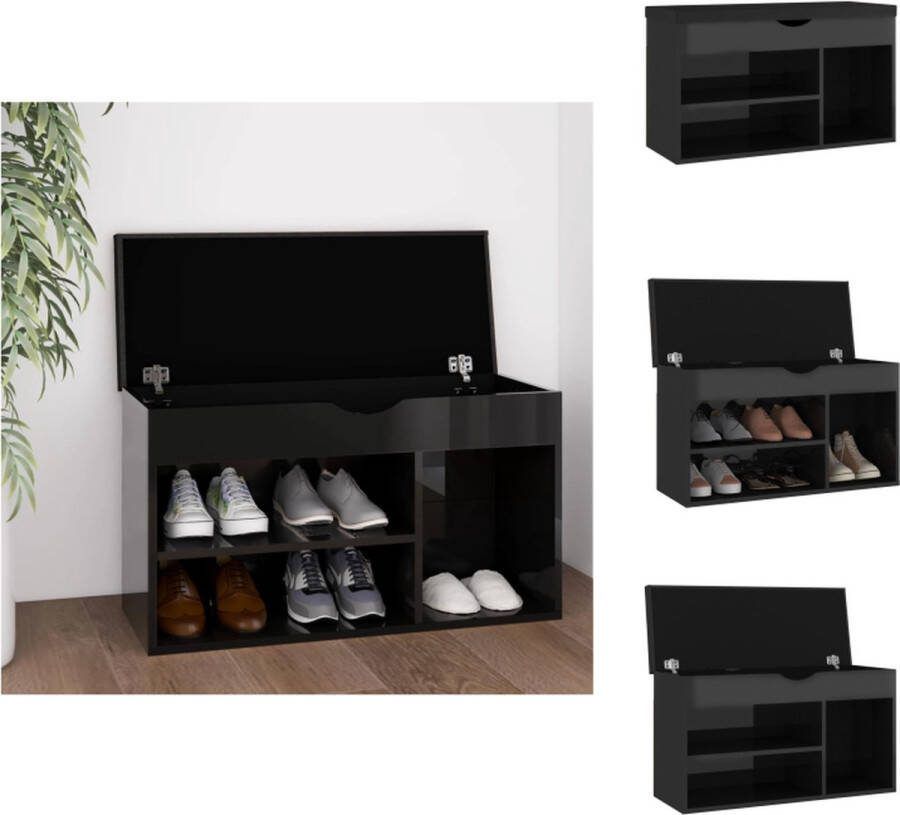 VidaXL Schoenenbank Hoogglans zwart 80 x 30 x 47 cm Met kussen Schoenenkast