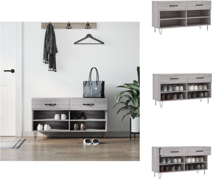 VidaXL Schoenenbank Hout en Ijzer 102x35x55 cm Grijs Sonoma Eiken Schoenenkast