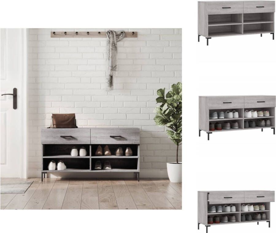 VidaXL Schoenenbank Industrial 102x35x55 cm Grijs Sonoma Eiken Duurzaam hout 2 lades 4 planken Schoenenkast