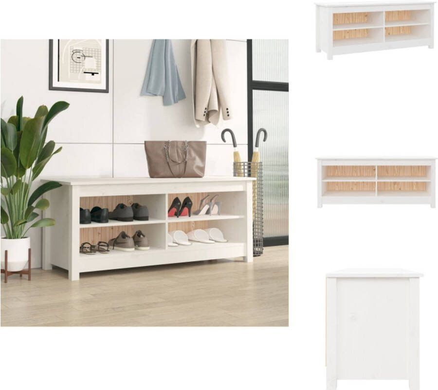 VidaXL Schoenenbank Massief Grenenhout 110 x 38 x 45.5 cm Wit Schoenenkast